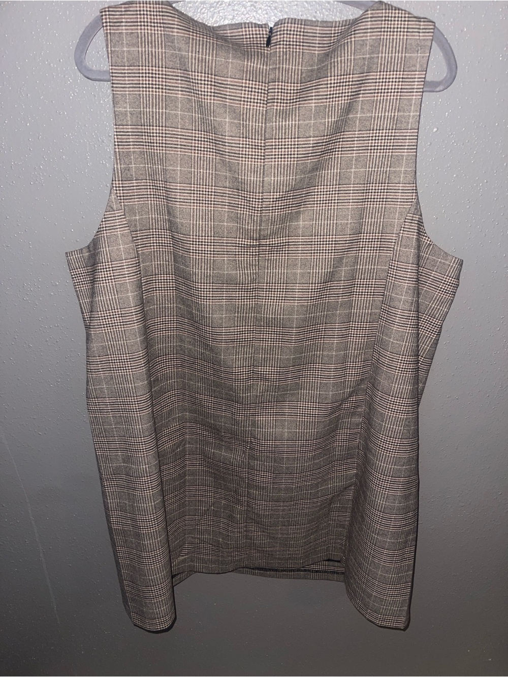 H&M Beige and Brown Plaid Sleeveless Shift Dress